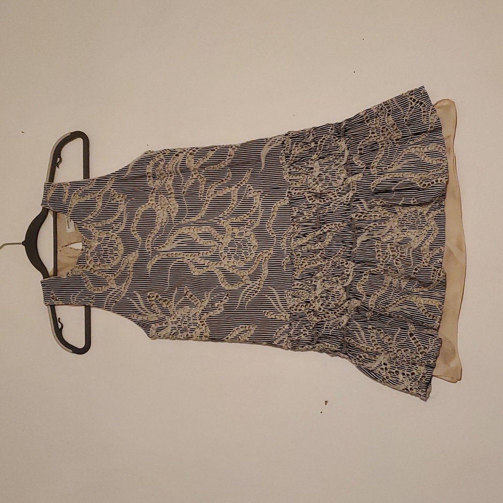 Waverly Grey Floral Striped Cutout Details Stitched Mini Dress Women Size XS